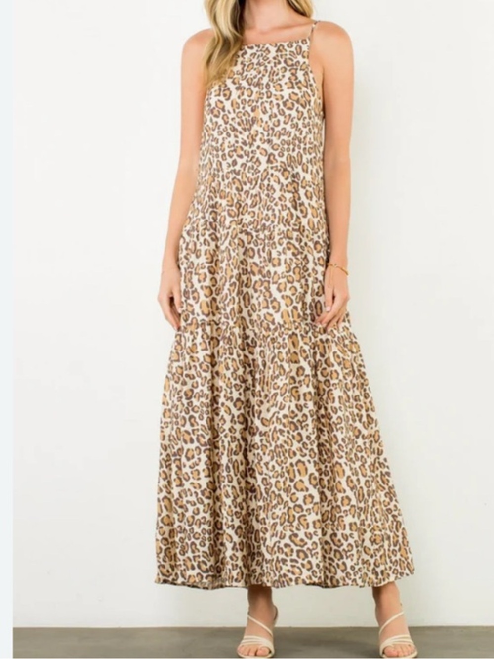 THML Leopard Print Tiered Maxi Dress